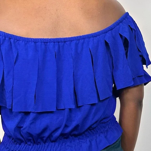 Off-Shoulder Blue Ruffle Top - Picture 4 of 10